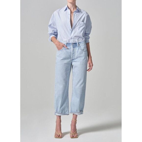 Citizens of Humanity Dahlia Bow Leg Baby Roll Womens 33 Light Wash in Frequency - Picture 1 of 6